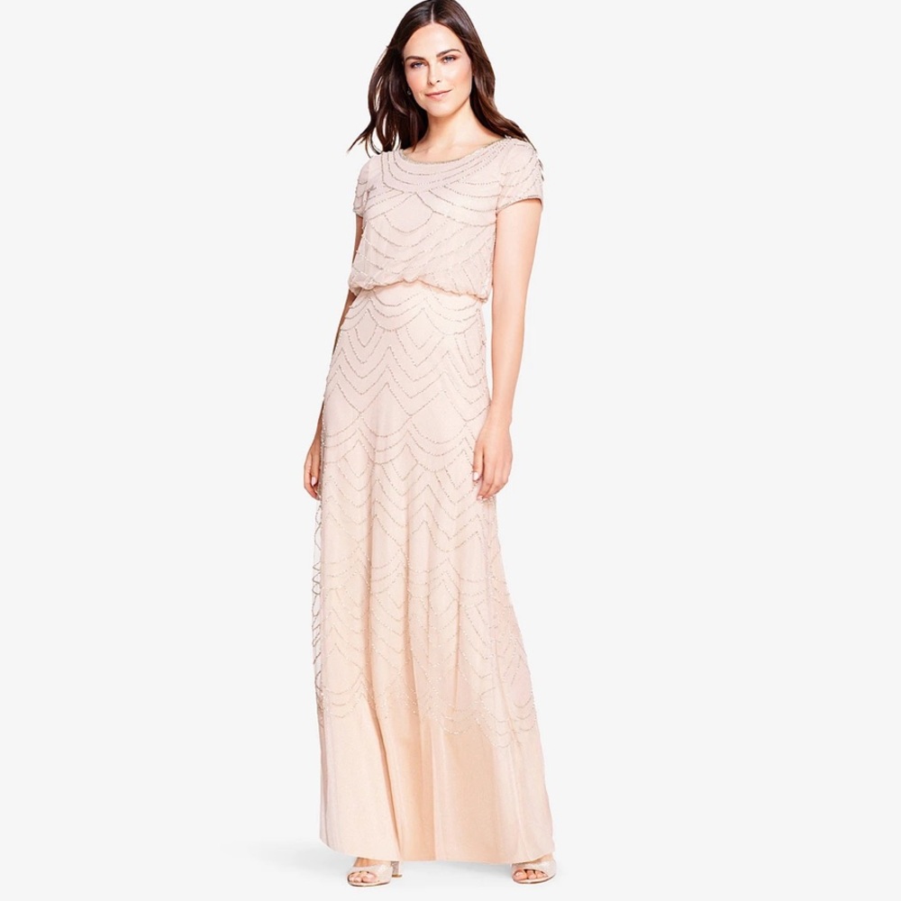 Adrianna Pappell BEADED BLOUSON GOWN IN BLUSH PINK